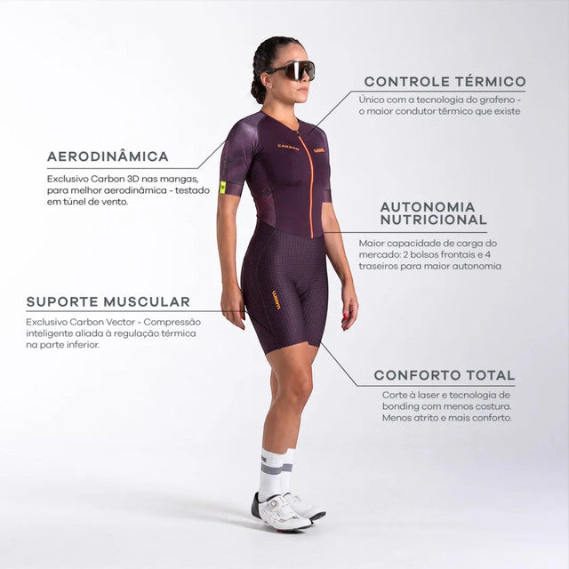 Macaquinho de Triathlon Woom com manga Carbon Revolution II Feminino